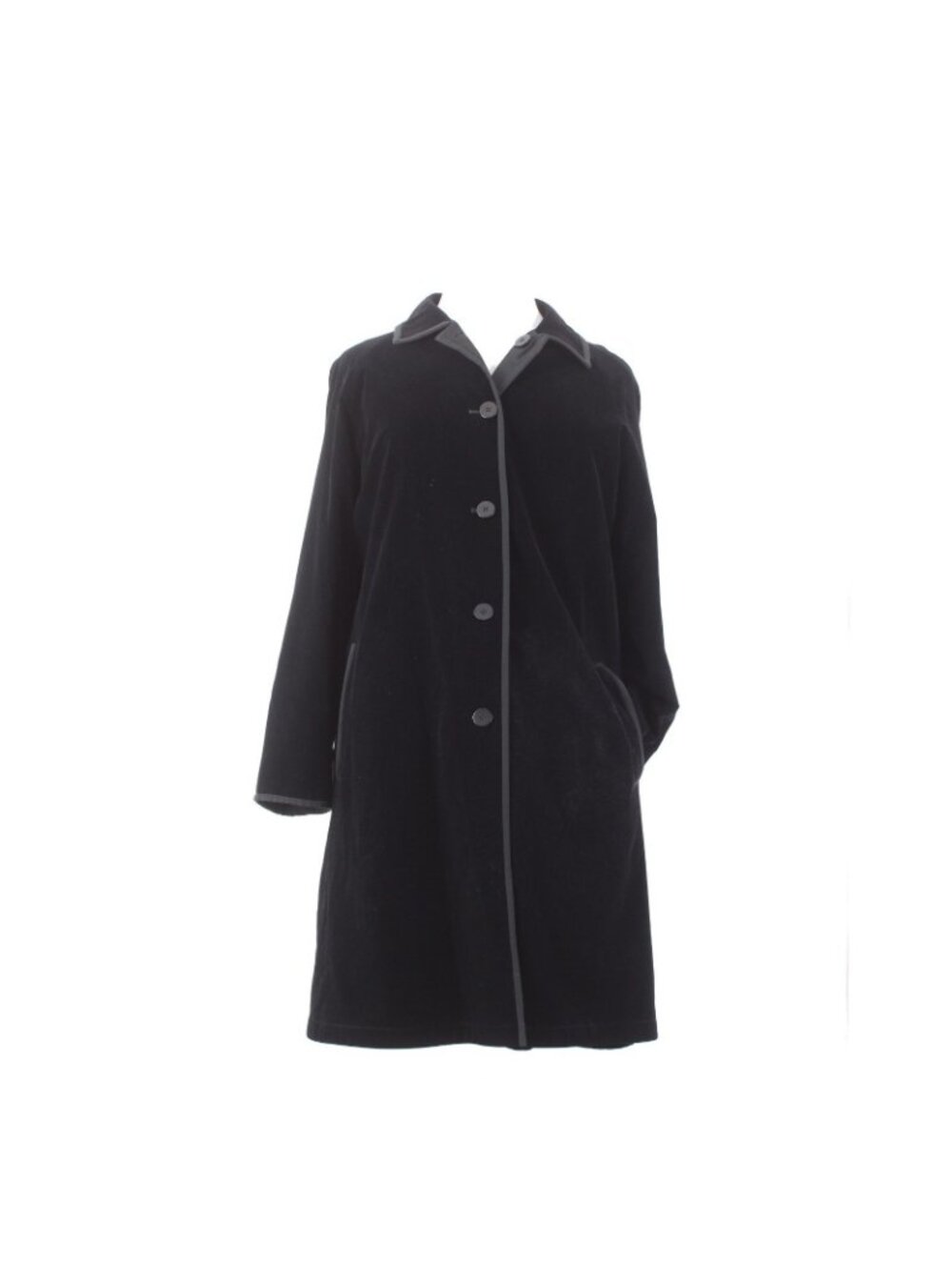 J Jill Coat Sz L Black Velour Button Pocket Collared Cotton Nylon Polyester Coat - Picture 3 of 16